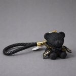 Cute Black Teddy Bear Keychain with Braided Strap Bag Charm