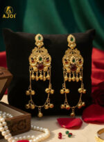 Green & Ruby Stone Kashmiri Traditional Gold-Plated Ghungroo Earrings For Women And Girls. - Image 5