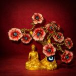 Red Buddha Tree Showpiece with Evil Eye & Floral Design for Home Decor - Image 4