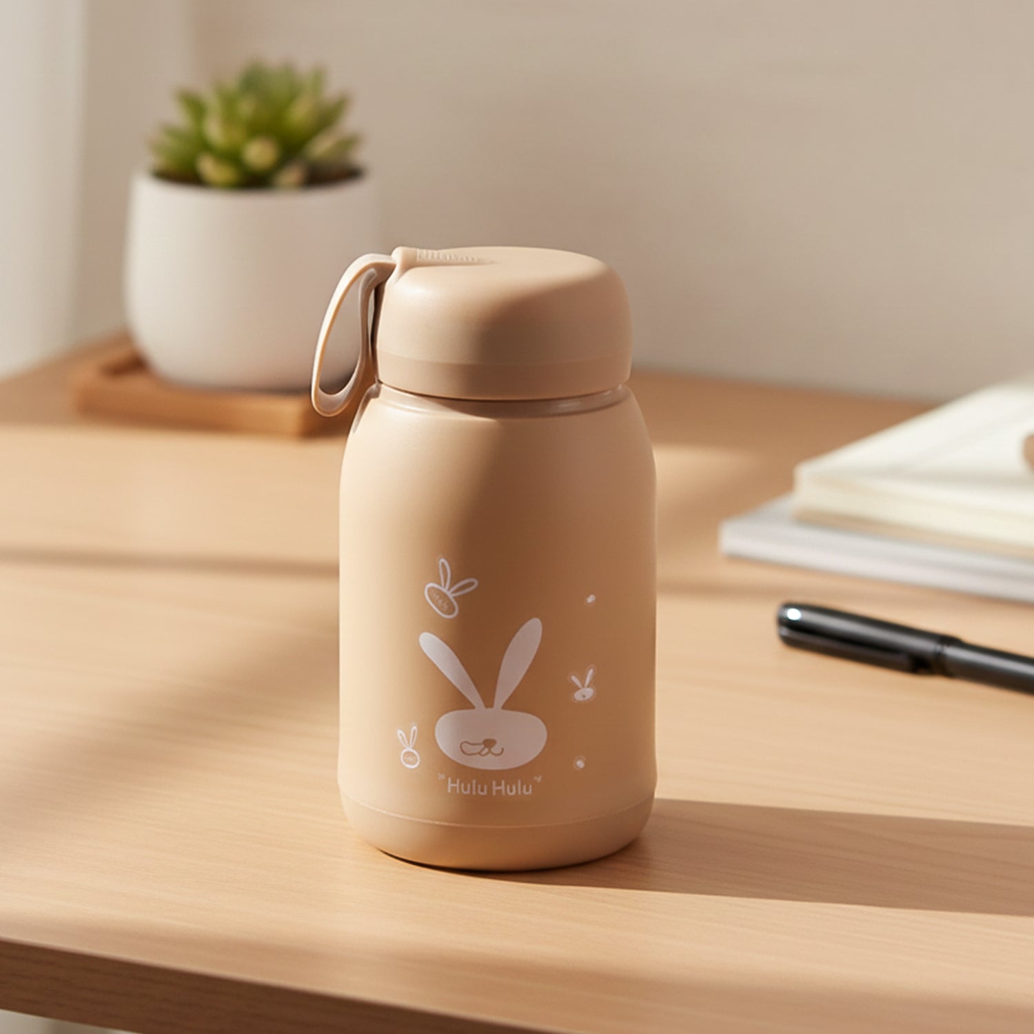 Water-bottle-01.jpg Cute Bunny Print Glass Drinking Brown Bottle (330ML / 1 Pc) - Image 1