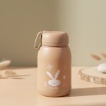 Cute Bunny Print Glass Drinking Brown Bottle (330ML / 1 Pc) - Image 3