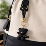 Cute Black Teddy Bear Keychain with Braided Strap Bag Charm - Image 4