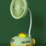 Cute Green Cartoon Desk Fan with LED Night Light & Pencil Sharpener for Kids - Image 4