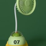 Cute Green Cartoon Desk Fan with LED Night Light & Pencil Sharpener for Kids - Image 3
