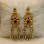 Green & Ruby Stone Kashmiri Traditional Gold-Plated Ghungroo Earrings For Women And Girls. - Image 3