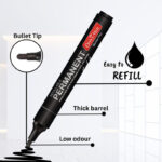 Refillable Permanent Black Marker Pen Set (10 Pcs) – Waterproof, Bullet Tip - Image 3