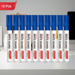 Refillable Whiteboard Marker Pens Blue Ink (10 Pcs) – Bullet Tip, Easy Erase