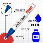 Refillable Whiteboard Marker Pens Blue Ink (10 Pcs) – Bullet Tip, Easy Erase - Image 4