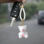 Cute White Teddy Bear Keychain with Heart | Bag, Purse & Key Holder Charm - Image 2