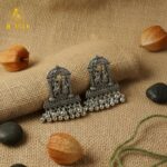 Oxidized Silver Temple Earrings – Handcrafted Radha Krishna Design with Ghungroo Drops - Image 5