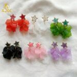 Luxury Star-Top Floral Drop Earrings with Soft Matte Petal Layers – Elegant Multi-Color Statement Earrings - Image 5