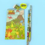 Kids Dinosaur Stationery Set with Notebook, Pencil, Eraser & Sharpener - Image 3