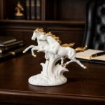 Running Horse Pair Showpiece for Home Decor | White & Gold Finish - Image 2