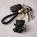 Cute Black Teddy Bear Keychain with Braided Strap Bag Charm - Image 3