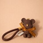 Cute Brown Teddy Bear Keychain with Braided Strap Bag Charm