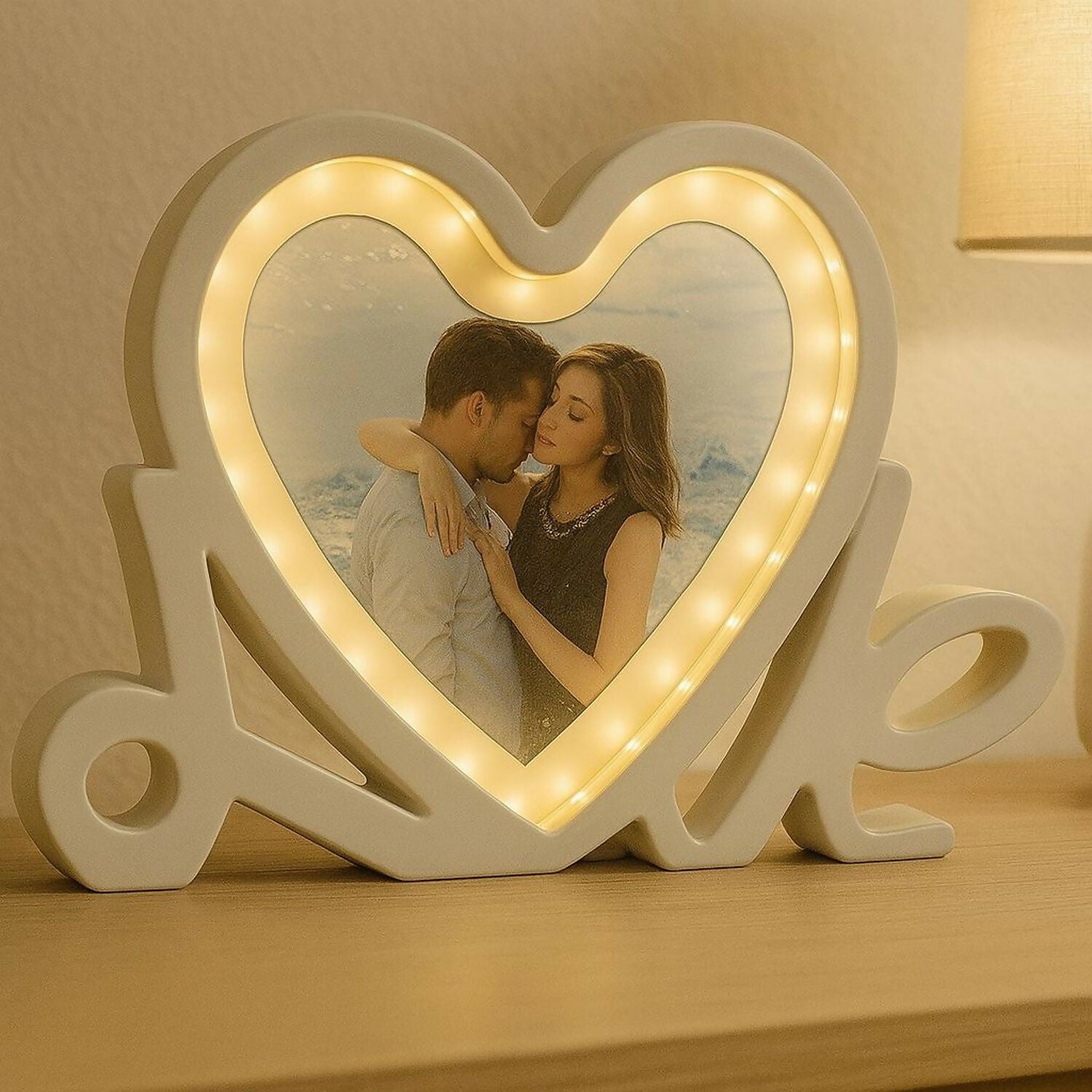 jiLnuP9IId.jpg Heart Shape LED Photo Frame with Love Stand – Romantic Gift Frame - Image 1