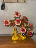 Red Buddha Tree Showpiece with Evil Eye & Floral Design for Home Decor - Image 5