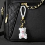 Cute White Teddy Bear Keychain with Heart | Bag, Purse & Key Holder Charm - Image 4