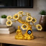 Golden Buddha Tree Showpiece with Yellow Flowers & Evil Eye for Home Decor - Image 4