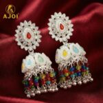Heirloom-Inspired Silver Kundan Jhumka Earrings with Multicolor Bead Tassels & Pearl Accents
