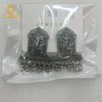 Oxidized Silver Temple Earrings – Handcrafted Radha Krishna Design with Ghungroo Drops - Image 6