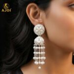 Luxury Handcrafted Pearl Chandelier Jhumka Earrings with Floral Studs & Cascading Pearl Drops - Image 2
