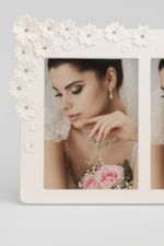 Elegant White Double Photo Frame with 3D Floral Embellishments and Crystal Accents - Image 3