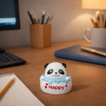Cute White Panda Happy Desk Decor Showpiece for Kids Room & Office Table - Image 2
