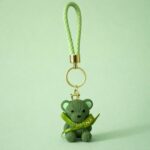 Cute Green Teddy Bear Keychain with Bow | Bag, Purse & Key Holder Charm - Image 3