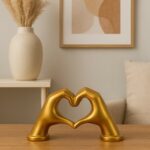 Golden Heart Hands Sculpture Showpiece for Home Decor Romantic Gift
