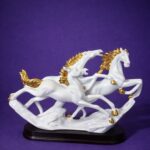 Three Running Horses Showpiece for Home Decor | White & Gold Finish - Image 4