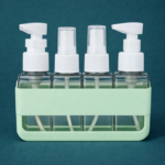 Green Travel Sub-Bottle Dispenser with Pump & Spray Bottles for Toiletries