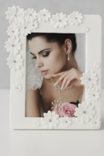 Elegant White Double Photo Frame with 3D Floral Embellishments and Crystal Accents - Image 4