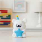 Cute White Bear Holding Blue Star – Adorable Mini Desk Decor | Kids Gift Figurine