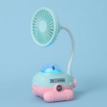 Cute Blue Cartoon Desk Fan with LED Night Light & Pencil Sharpener for Kids - Image 2