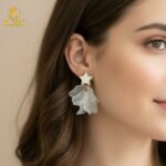 Luxury Star-Top Floral Drop Earrings with Soft Matte Petal Layers – Elegant Multi-Color Statement Earrings - Image 2