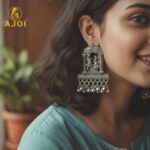 Oxidized Silver Temple Earrings – Handcrafted Radha Krishna Design with Ghungroo Drops - Image 2