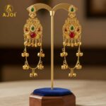 Green & Ruby Stone Kashmiri Traditional Gold-Plated Ghungroo Earrings For Women And Girls. - Image 4