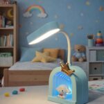 Cute Blue Lucky Cartoon LED Desk Lamp for Kids with Adjustable Neck Light