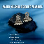 Oxidized Silver Temple Earrings – Handcrafted Radha Krishna Design with Ghungroo Drops - Image 4