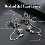 Oxidized Silver Ethnic Ear Cuff Chain Earrings with Studs | Traditional Boho Tribal Jewelry - Image 4