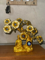 Golden Buddha Tree Showpiece with Yellow Flowers & Evil Eye for Home Decor - Image 5