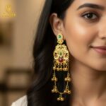 Green & Ruby Stone Kashmiri Traditional Gold-Plated Ghungroo Earrings For Women And Girls. - Image 2
