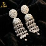 Luxury Handcrafted Pearl Chandelier Jhumka Earrings with Floral Studs & Cascading Pearl Drops