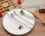 4 SET DRINKING STAWS WITH ATTACHED SPOON STAINLESS STEEL - Image 4