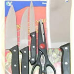 WOODEN CHOPPING BOARD 5-PCS KNIFE SET